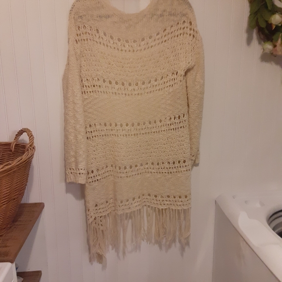 De collection size S loose knit open front long cardigan drop shoulder fringe - Picture 10 of 11